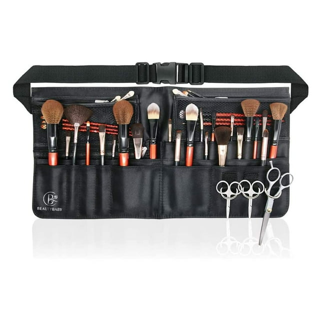 Riñonera con brocha de maquillaje B BEAUTYBABY Artist, piel sintética negra