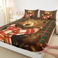 thumbnail image 3 of jejeloiu Jungle Wildlife Bear Bed Sheets,Merry Xmas King Sheets,Green Red Checkered Sheet Set For Teens,Breathable Home Decor,4 Pieces, 3 of 7