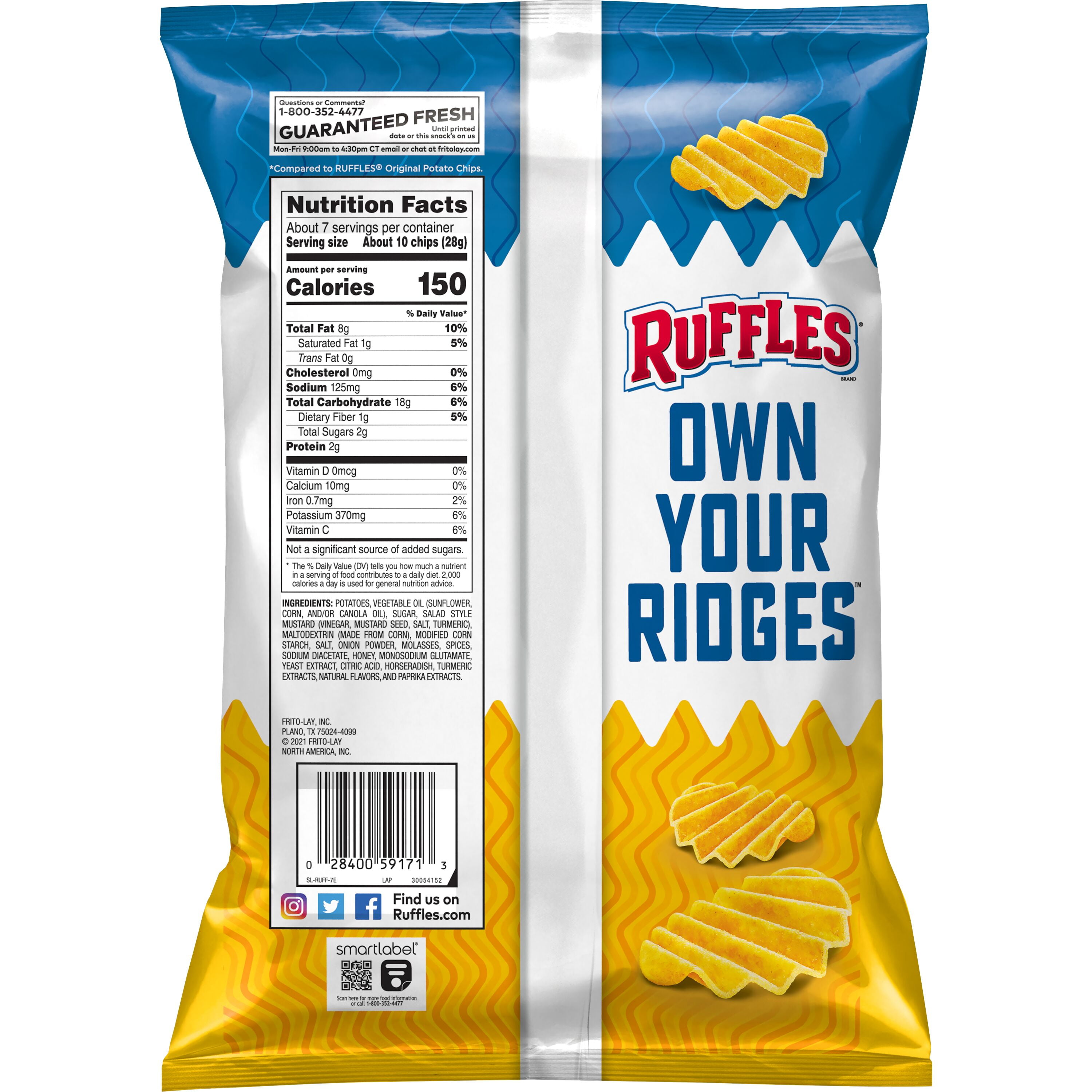 Ruffles Double Crunch, Honey Mustard Flavored Potato Chips, 7.25 oz Bag