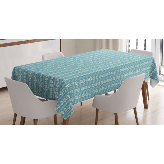 Daisy Tablecloth, Vertical Aligned Flowers Daisies Simplistic Design of Floral Print, Rectangle Satin Table Cover Accent for Dining Room and Kitchen, 60" X 84", Pale Slate Blue Yellow, by Ambesonne