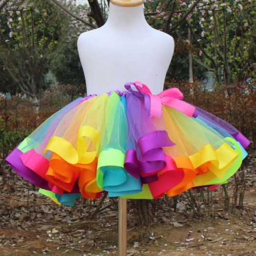 Child Kid Girls Colorful Rainbow Tutu Skirt Tulle Mini Princess Dress Dancewear 