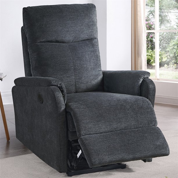 Manual Recliner Chair for Elderly, Dark Gray Recliner Chair with USB
