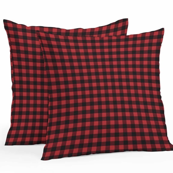 Outdoor Throw Pillows Covers 18X18 Set of 2 Waterproof Christmas Decorative Zippered Cushion Covers for Patio Furniture, Rustic Farmhouse Red Black Buffalo Check Plaid Pattern Lumbar Pillowcases