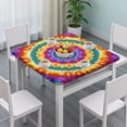 thumbnail image 3 of Colorful Tie Dye Layered Mandala Square Fitted Tablecloth with Elastic Edge,Square Table Cover,Washable Elastic Table Cover for Home Kitchen Party Decor 34"x34", 3 of 6