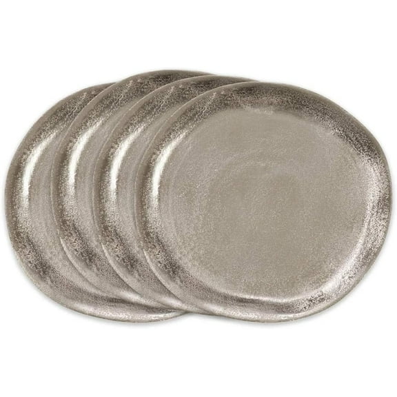 Fennco Styles Modern Aluminum Organic Charger Plates 13" Round, Set of 4 – Silver Meal Table Chargers for Banquets, Family Dinners, Special Events, Everyday Use and Home Décor
