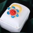thumbnail image 2 of Sterling Silver Turquoise Enamel Coral Flower Ring, Unique Statement Ring, Gift For Wife, 2 of 4