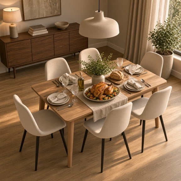 Set of 4 Modern Dining Chairs with Glove Suede Upholstered Seat and Spoon Shape Design, Black Metal Legs for Kitchen Dining Room, Beige