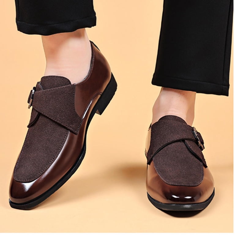 Xfvqtps Mens Dress Shoes British Style Suede Surface Pointy Toe Slip on Buckle Soft Soled Breathable Fashion Classic Formal Business Casual Frosted