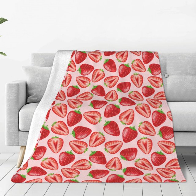 Fotbe Cute Strawberry Manta de Franela Acolchonada con Estampado, Súper Suave y Esponjosa, Extra Grande para Sofá, Cama, Uso Todo el Año-60"x50"