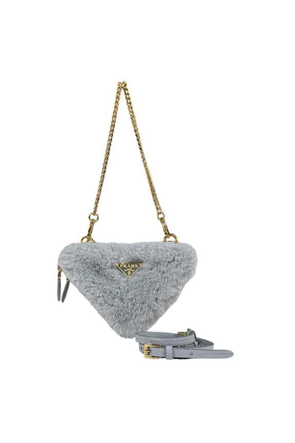 Pre-Owned Prada Triangle W Mini Pouch Saffiano Shoulder Bag Leather 1NR015 Gray Women's PRADA...