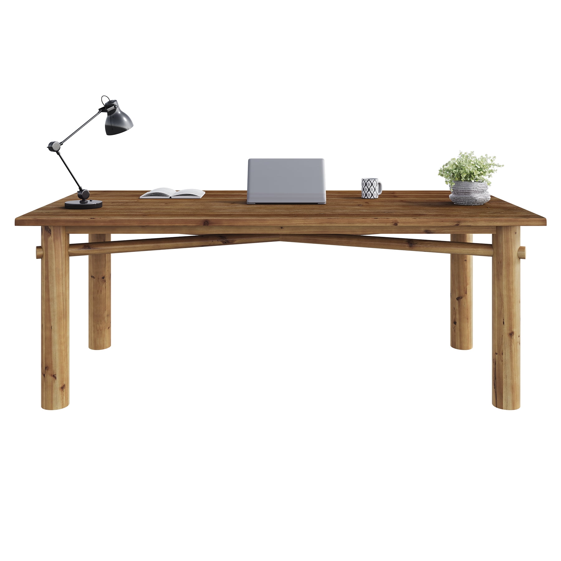 Finmind Solid Wood Computer Desk, 62.99 Inch Large Farmhouse Executive Desk for Office, Home, Study Room, Brown