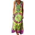 thumbnail image 1 of Innerwin Robe Longue à Col en V pour Femmes, Robe d'Été de Plage, Boîte de Nuit, Teinture sur Nœuds, Bohème, Maxi, Jaune, M, 1 of 2