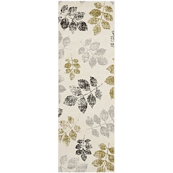 Safavieh  Porcello Graciosa Distressed Modern Rug Ivory/Green 2'4" x 6'7" Runner 6' Runner, 8' Runner Runner, Indoor Living Room Runner
