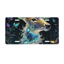 Zufioo Colorful Stained Glass Deer Print Car Aluminum Front License Plate, 12x6 Inch Decorative Personalized Car License Plate Car Accessories