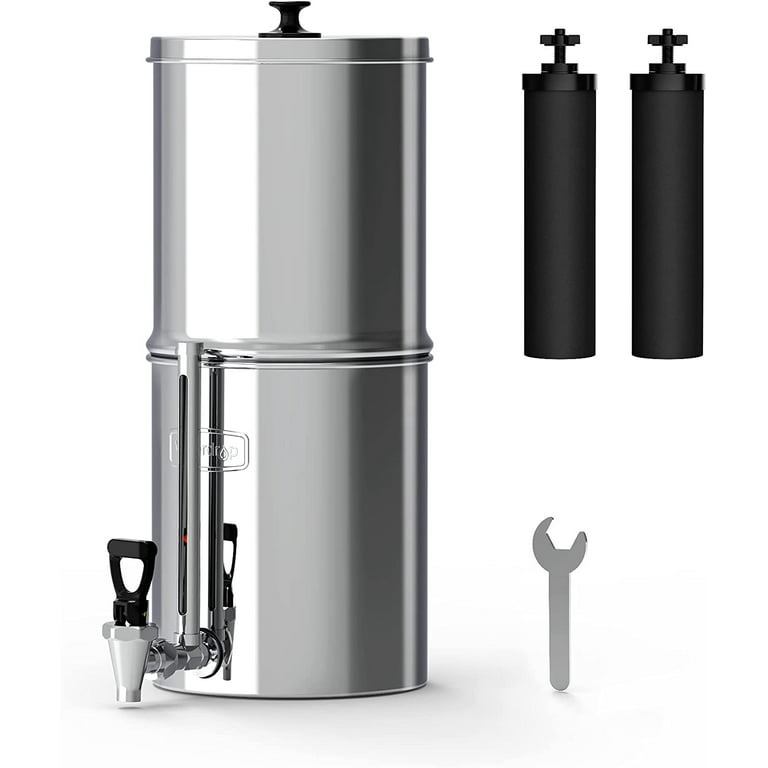 Waterdrop Gravity-fed Water Filter System, NSF/ANSI 372 Certification,  2.25G Stainless-Steel Filter System with 2 Filters and Metal Spigot,  Reduces up to 99% of Chlorine-King Tank Series, WD-TK 