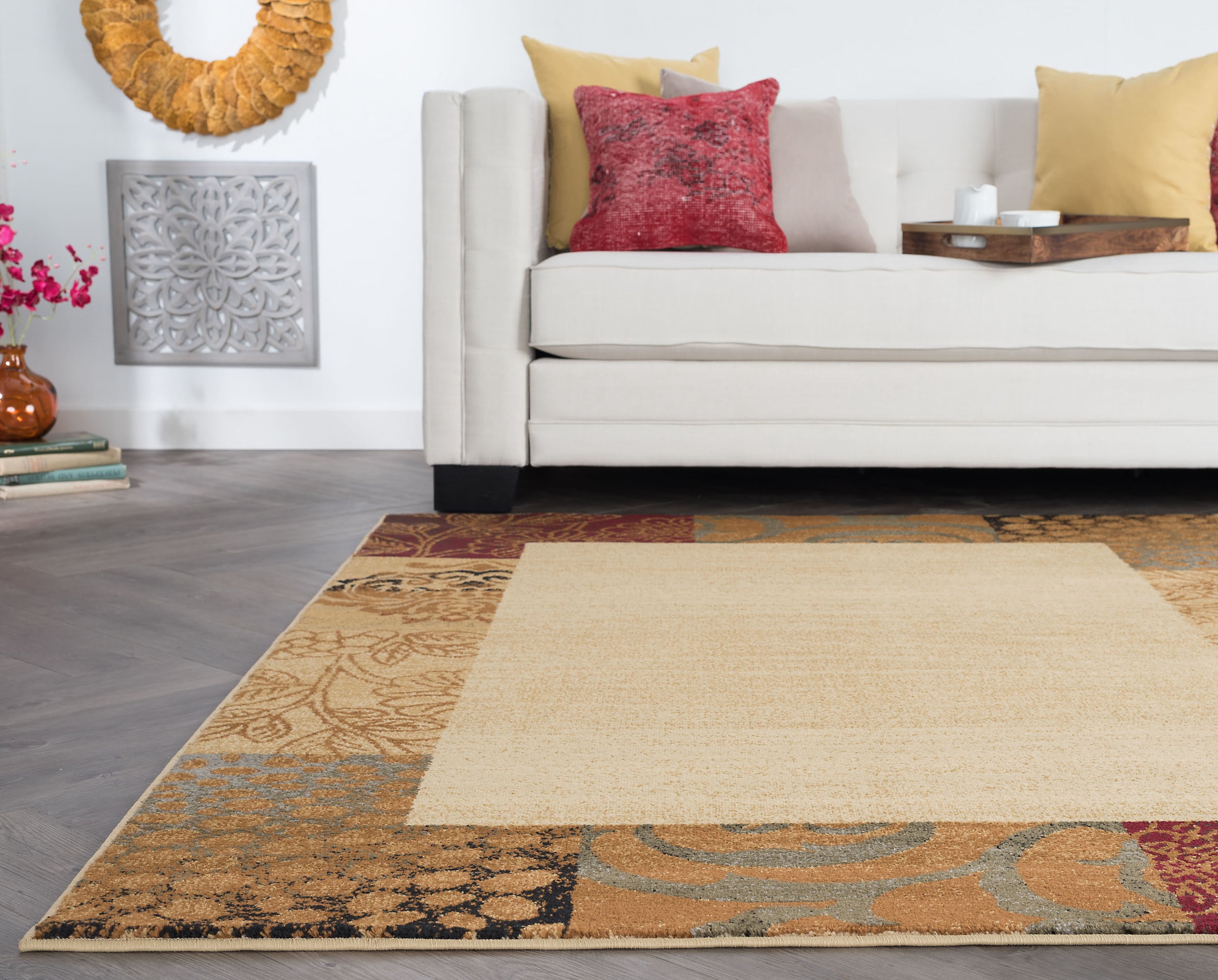 Elegance Transitional 7.6' x 10' Beige and Brown Polypropylene Indoor Area Rug