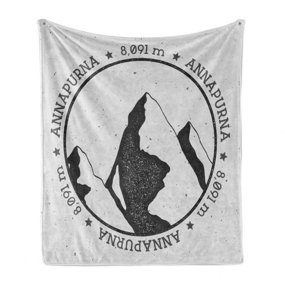 Nepal Soft Flannel Fleece Throw Blanket, Himalayan Mountains Annapurna in South East Greyscale Landscape Design, Cozy Plush for Indoor and Outdoor Use, 50" x 70", Black Charcoal Grey, by Ambesonne