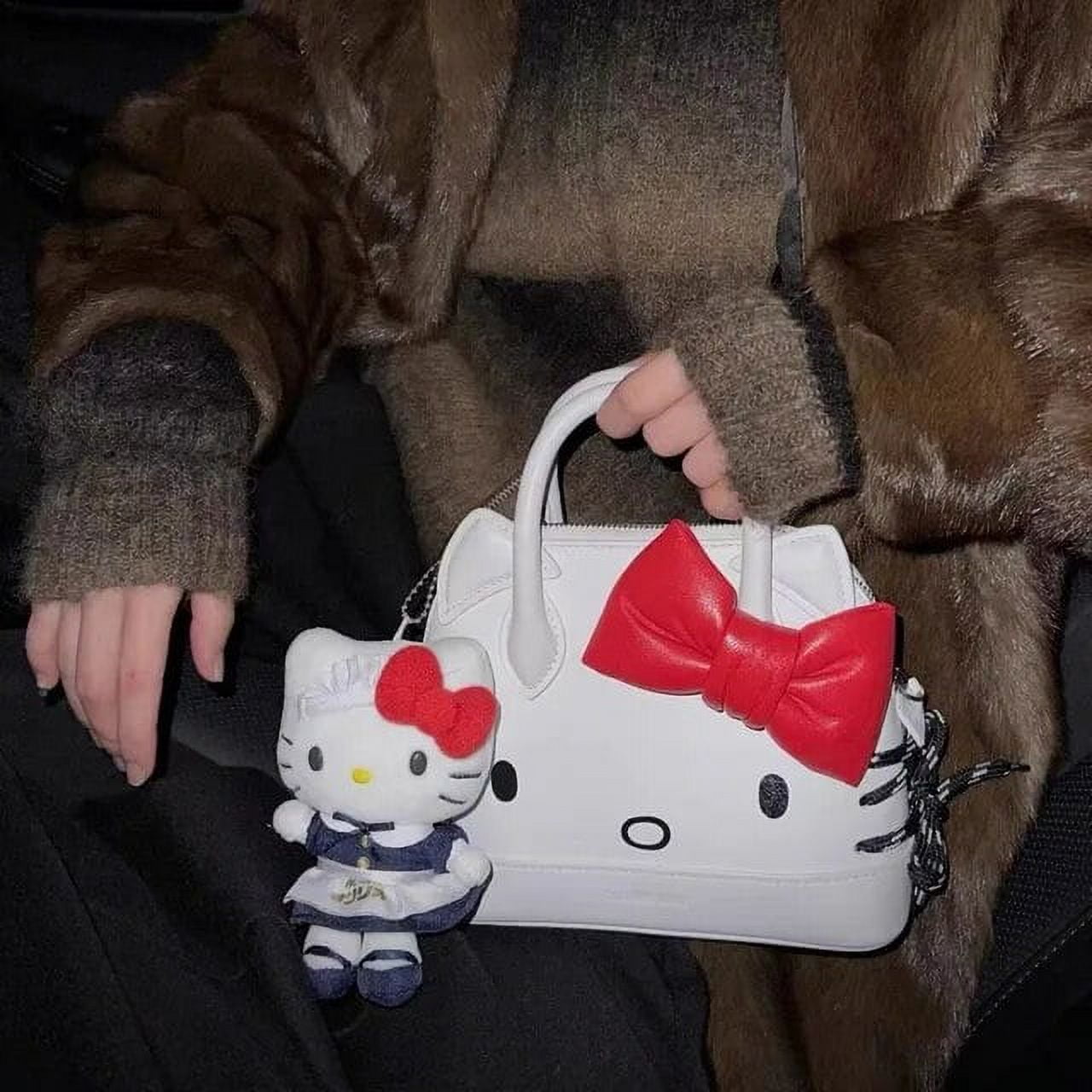 Aoger Hello Kitty Women s Bag Artificial Leather Shoulder Bag Cute Bow Handbag Y2k Korean Fashion Zip Bags White Cross Body Bags