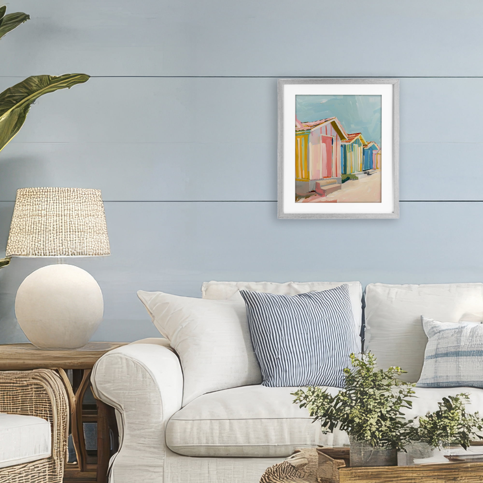 Stupell Industries Striped Beach Bungalows Gray Framed Print Under Glass, design by The Prints Vibe