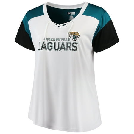 Jacksonville Jaguars Revolution - Women's Majestic White/Black Jacksonville Jaguars Lace-Up V-Neck T-Shirt