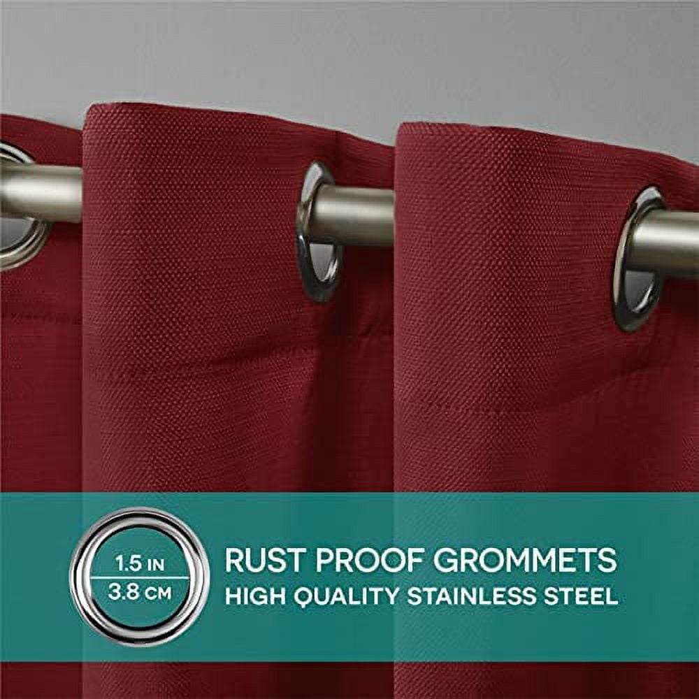 Exclusive Home Delano Heavyweight Textured Indoor/Outdoor Grommet Top Curtain Panel Pair, 54"x120", Radiant Red