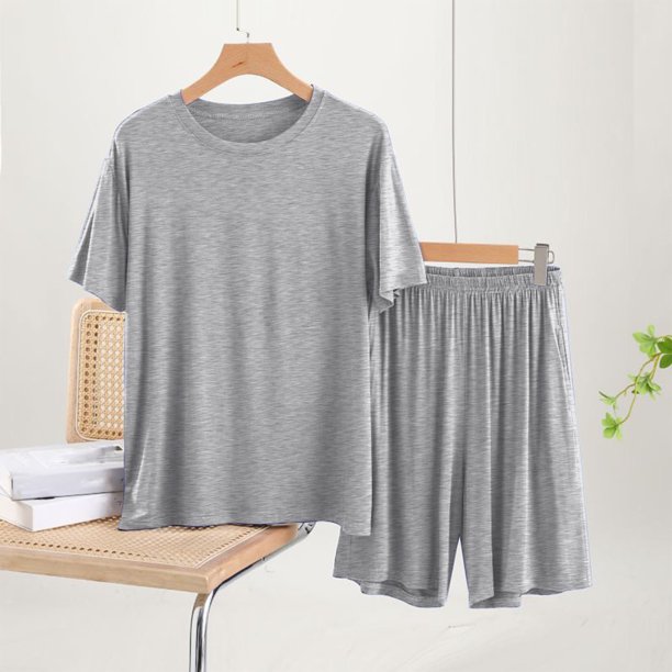 Pijama fino para hombre, conjunto de pijama para estar en casa, pantalones cortos holgados de manga corta, conjunto de pijama para hombre, conjunto de dos piezas