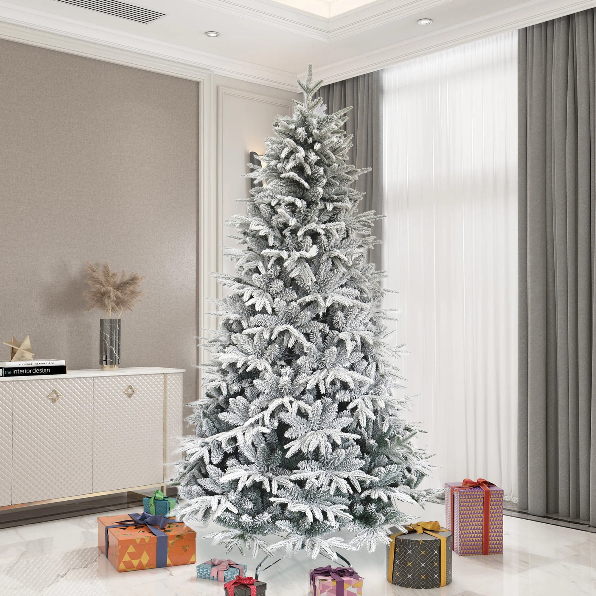 Christmas Trees Clearance, 7FT Artificial Snow Flocked Christmas Tree Christmas Tree Clearance