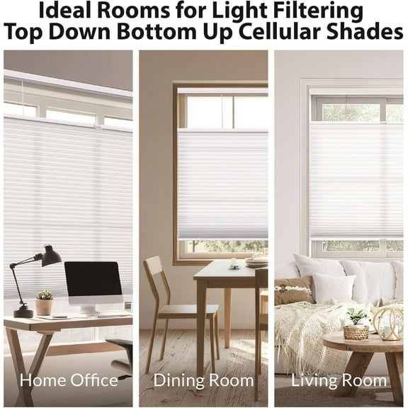 DEZ FURNISHINGS Cordless 1.5" Light Filtering Top Down Bottom Up Cellular Shade, 45.5" W x 36" H, Latte