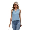 thumbnail image 3 of Womens Ribbed Tank Top Zipper V Neck Dressy Casual Blouses Sleeveless Camisole Tops Work Tank Shirts Sky Blue XL, 3 of 9