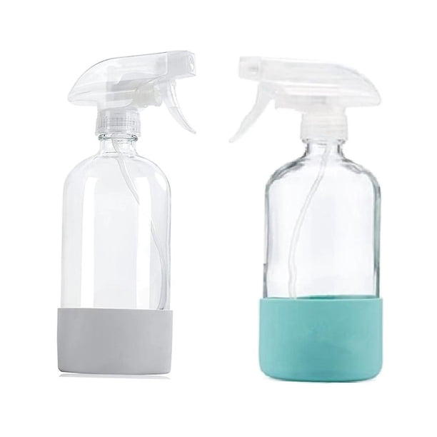 Botellas de spray de vidrio transparente con funda de silicona, botella vacía rellenable para soluciones de limpieza, agua Pulverizador