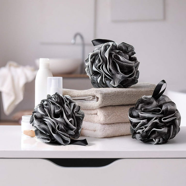 Grey Mesh Shower Sponge Loofah - 240 Mesh Bath Pouf With Hanging String