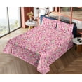 thumbnail image 4 of Ambesonne Floral Themed Fitted & Flat Sheet with Shams 4 Pcs Set, Dreamy Watercolor Art, Queen, Mint Green Hot Pink Rose, 4 of 5