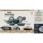 Ninja Ceramic Pro 10-Piece Cookware Set, Aluminum and Stainless Steel, Non-Stick Set, Glass Lids, Stove to 550F Oven Safe, Dishwasher Safe, Green, CW38000GN