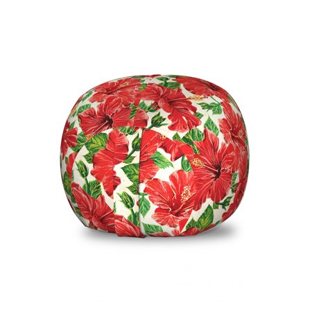 Hawaii Storage Toy Bag Chair  Botanic Inspirations Floral Bouquet Hand Drawn Red Hibiscuses Retro Theme  Stuffed Animal Organizer Washable Bag  Large Size  Beige Fern Green Red  by Ambesonne