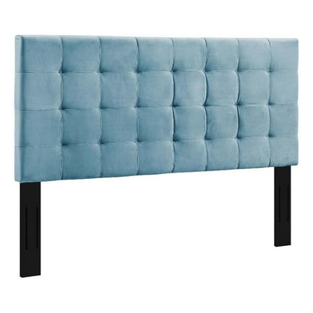 Pemberly Row Tufted Full/Queen Performance Velvet Headboard in Sea Blue