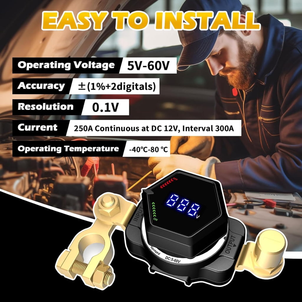 Digital Display Battery Disconnect Switches Waterproof and Precisions Design With Voltage Monitor For Car Truck Boats
