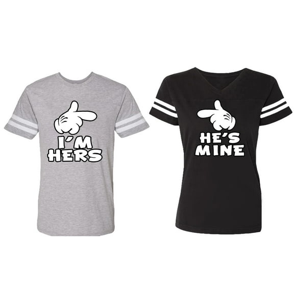 I'm Hers He's Mine Matching Couple Cotton Jerseys (Men Heather / Women Black) (Men S / Women S)