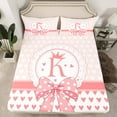 thumbnail image 2 of jejeloiu Bowtie Monogrammed K Twin Sheet Sets,Lovely Polka Dots Twin Fitted Sheet,Pink Heart Print Flat Sheet For Girl Teens,Ultra Soft Bedroom Decor,3 Pieces, 2 of 7
