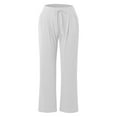 thumbnail image 4 of Travel Outfits Women Airport High Waisted Pants For Women 2024 Linen Drawstring Pants Summer Lightweight Straight Leg Baggy Dress for Yoga Work Casual Short Pant Suits White L, 4 of 5