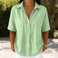 thumbnail image 7 of Cotton Linen Tops for Women - 2026 Summer Gauze Shirts Button Down V Neck Half Sleeve Blouses Dressy Casual Clothes, 7 of 7