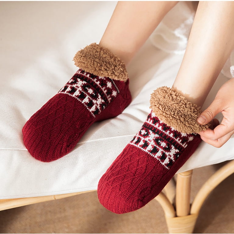 Xfvqtps Slipper Socks for Women with Grippers Knitted Low 
