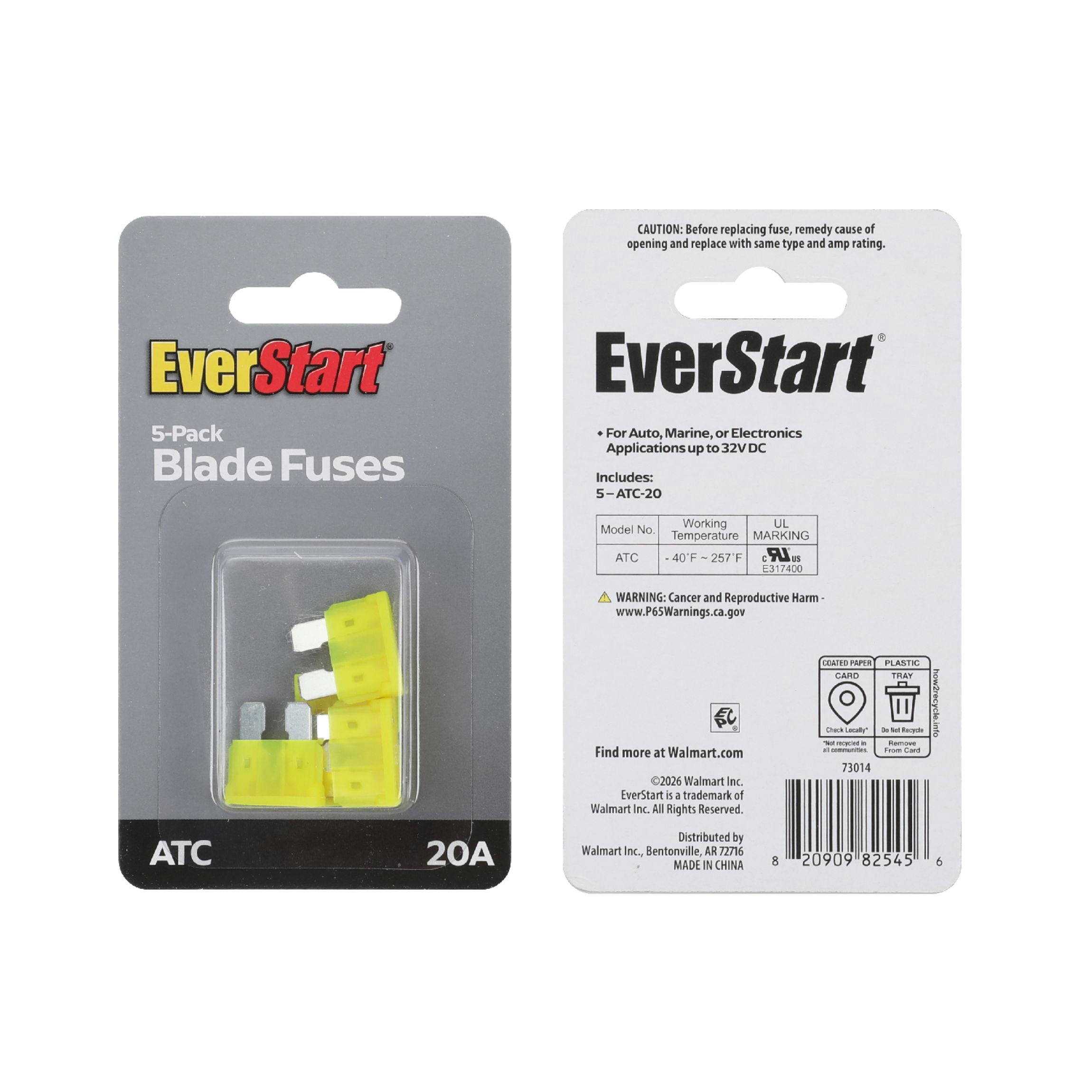 EverStart 20 Amp ATC Blade Fuses, UL Listed, Automotive, Marine, and Electrical Protection, 5 Pack