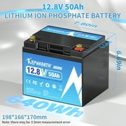 12V LiFePO4 Battery 50Ah, Lithium Batteries with 50A BMS, Rechargeable Deep Cycle, widely used for Trolling Motor, Marine, Camper, RV, Solar Power, Off Grid