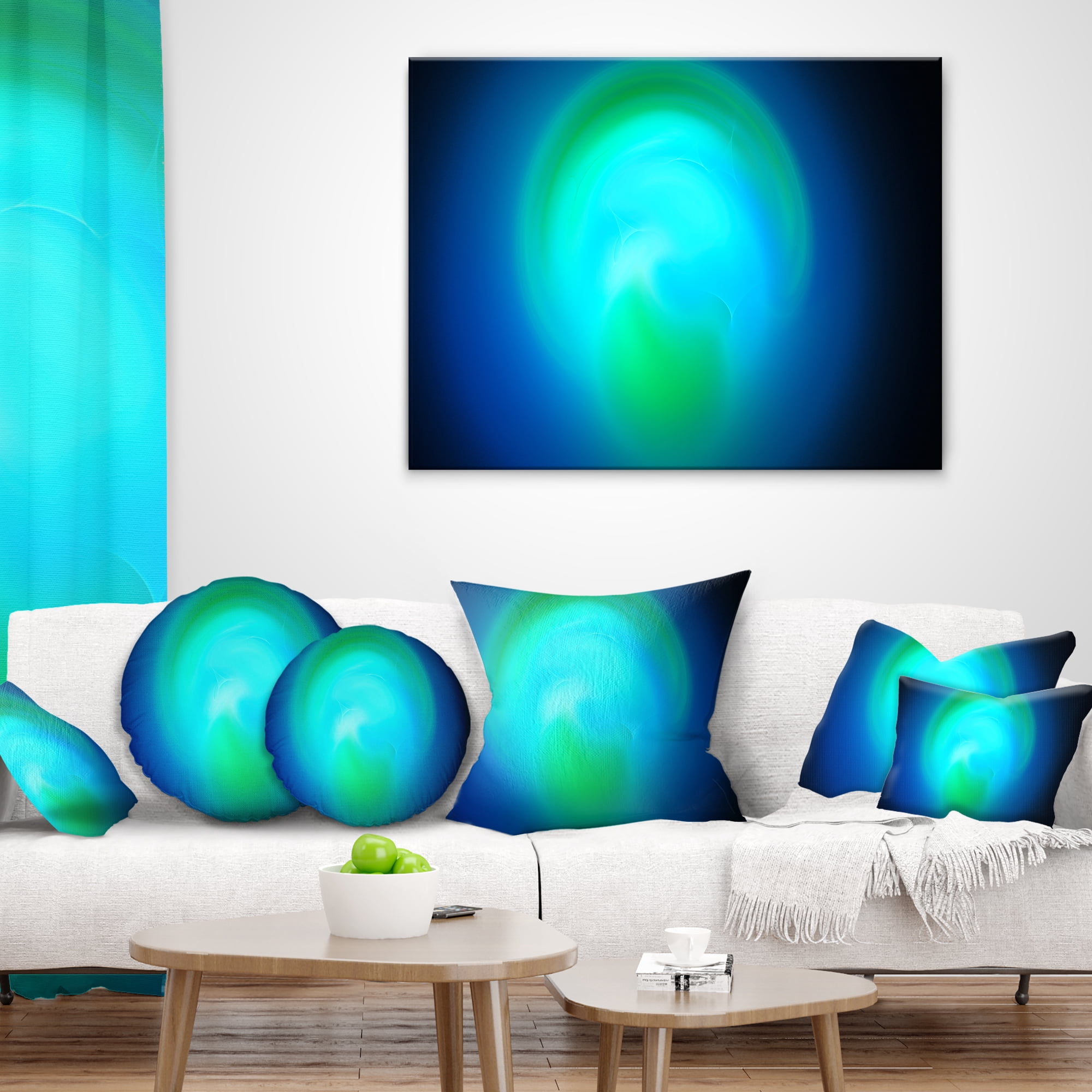 Designart Blue Misty Sphere on Black - Abstract Throw Pillow - 12x20