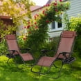 thumbnail image 2 of PetFurnishn Set of 2 Relaxing Recliners Patio Chairs Adjustable Steel Mesh Zero Gravity Lounge Chair Beach Chairs with Pillow and Cup Holder Khaki (Brown), 2 of 10