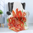 thumbnail image 4 of Watercolor Flower Soft Flannel Fleece Throw Blanket, Pastoral Themed Large Lilies in Vibrant Colors Habitus of Flora Artwork, Cozy Plush for Indoor and Outdoor Use, 60" x 80", Red Green, by Ambesonne, 4 of 5