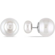 12.5-13mm and 8-8.5 White Button Cultured Freshwater Pearl Sterling Silver Stud Earrings