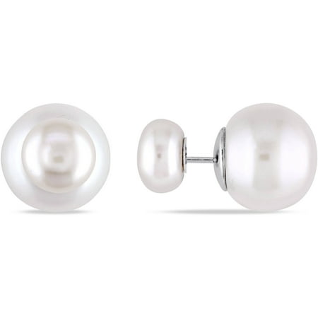 Miabella 12.5-13mm and 8-8.5 White Button Cultured Freshwater Pearl Sterling Silver Stud Earrings