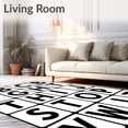 thumbnail image 2 of ODIKA 4'x6' Machine Washable Non-Slip Area Rug, Modern Minimalist Letter Grid with Bold Monochrome Alphabet Blocks High Traffic Rug with Pad, Black, 692109, 2 of 8