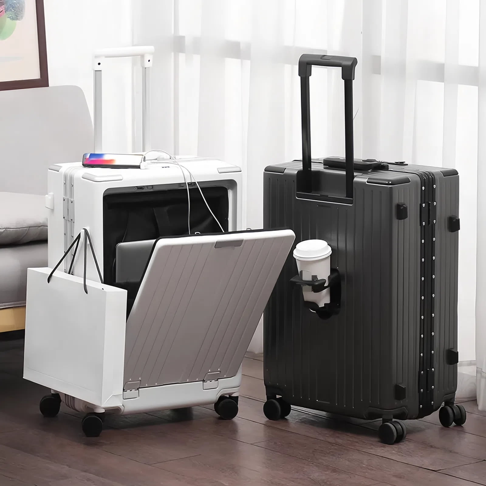 20-Inch Adult Carry On Suitcase with Wheels, Top Opening, Aluminum Frame, TSA Lock, Black